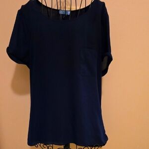 Cynthia Rowley Blue Blouse with Short Sleeves Size Xl